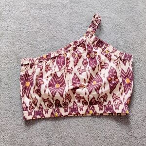 Bailey 44 One-Shoulder Ikat Print Crop Top - Brown and Beige Bohemian NEW Beach